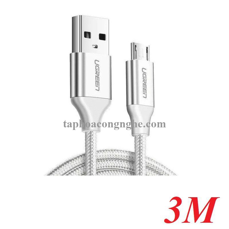 Ugreen 60404 3M QC3.0 màu trắng đầu bọc nhôm chống nhiễu cáp Micro sang USB 2.0 sạc và truyền dữ liệu từ máy tính ra điện thoại US290 30060404